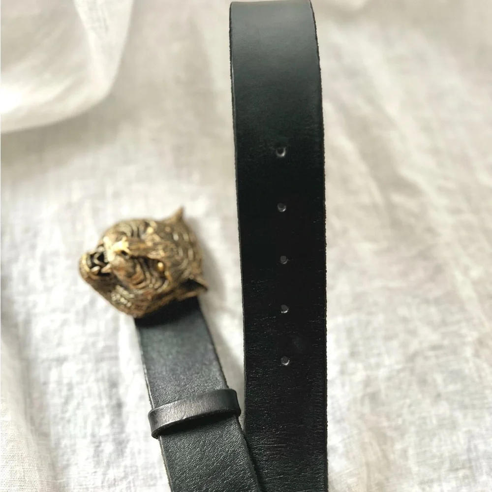 GUCCI feline head, leather belt, size 34, womens - Picture 2 of 7